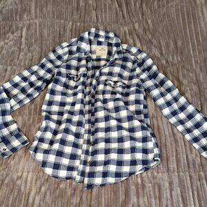 Hollister Navy and White Plaid Button-Down Shirt